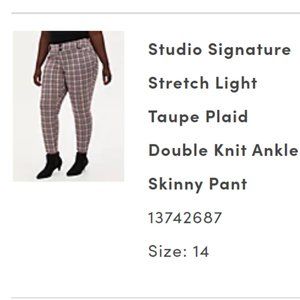 Plaid double knit ankle skinny pant